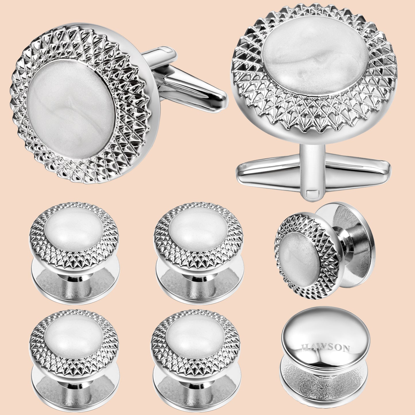 HAWSON Retro Flower Cufflinks and Studs Set for Men