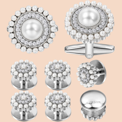 HAWSON White Imitation Pearl Cufflinks and Studs for Men