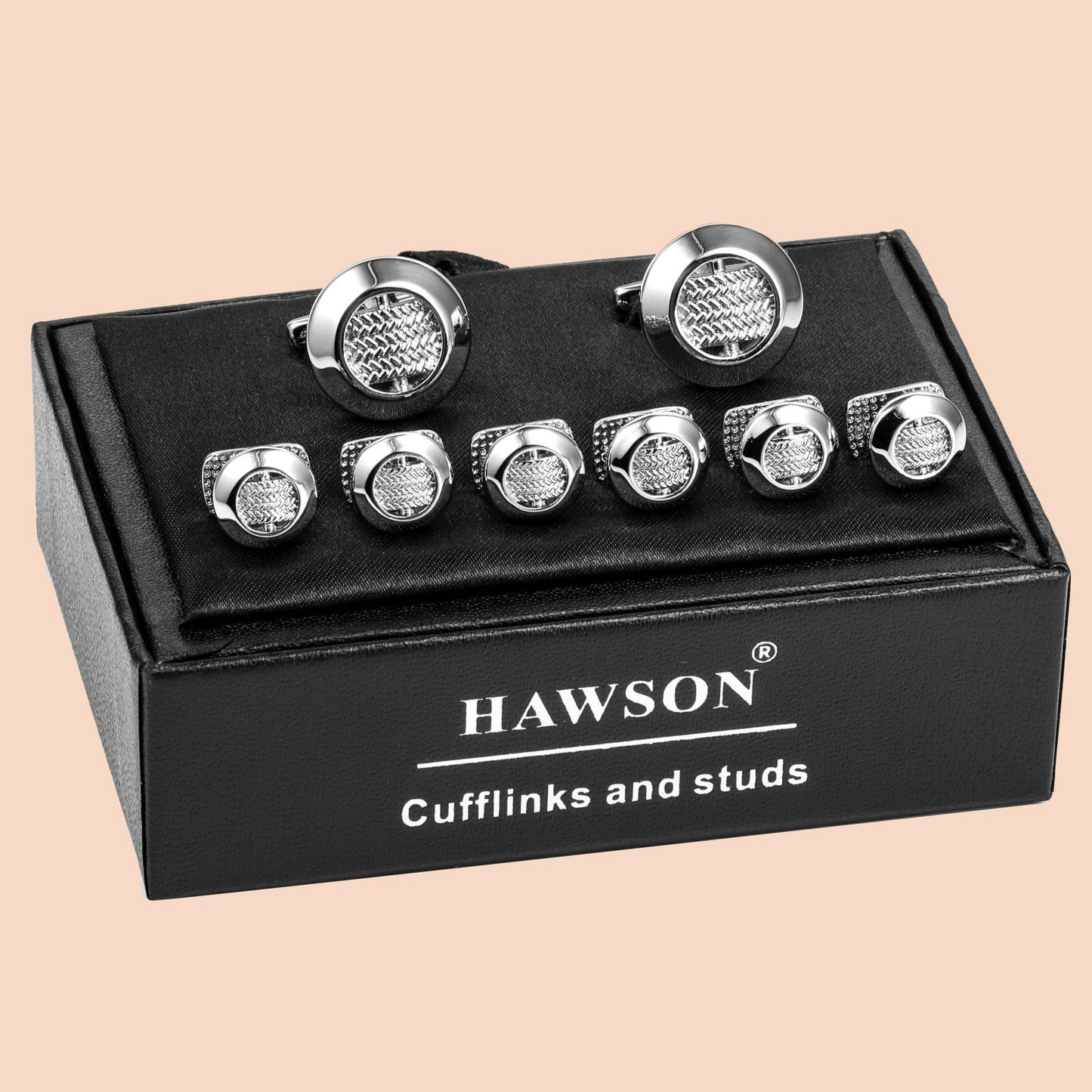 HAWSON Classic Silver Color Cufflinks and Studs Set for Men