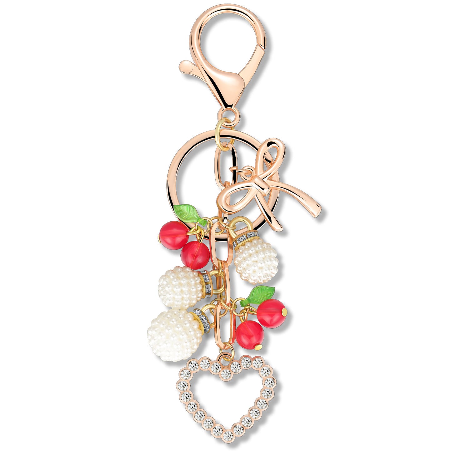 Cherry Heart Bag Charm Keychain | Fruit Pendant Purse Accessory