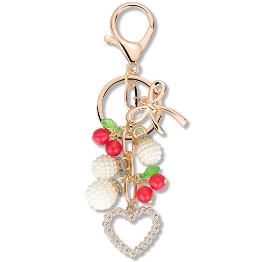 Cherry Heart Bag Charm Keychain | Fruit Pendant Purse Accessory