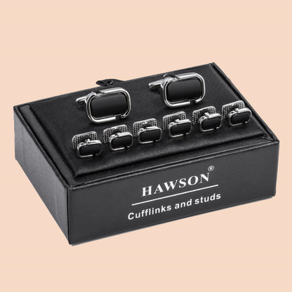 HAWSON Black Onyx Cufflinks and Studs Set for Men