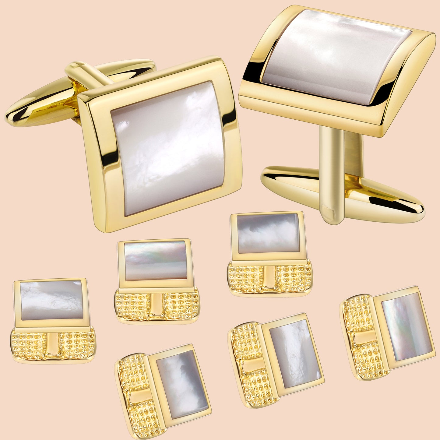 HAWSON Square-Shaped Mother of Pearl Cufflinks and Studs for Men