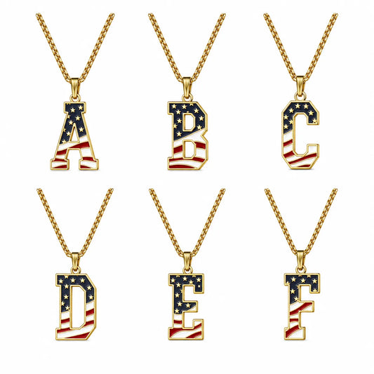 A–Z American Flag 26 Initial Necklace | Gold & Silver-Tone