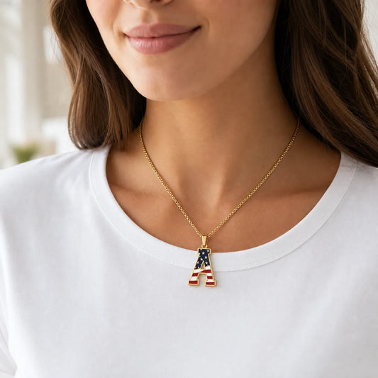 A–Z American Flag 26 Initial Necklace | Gold & Silver-Tone