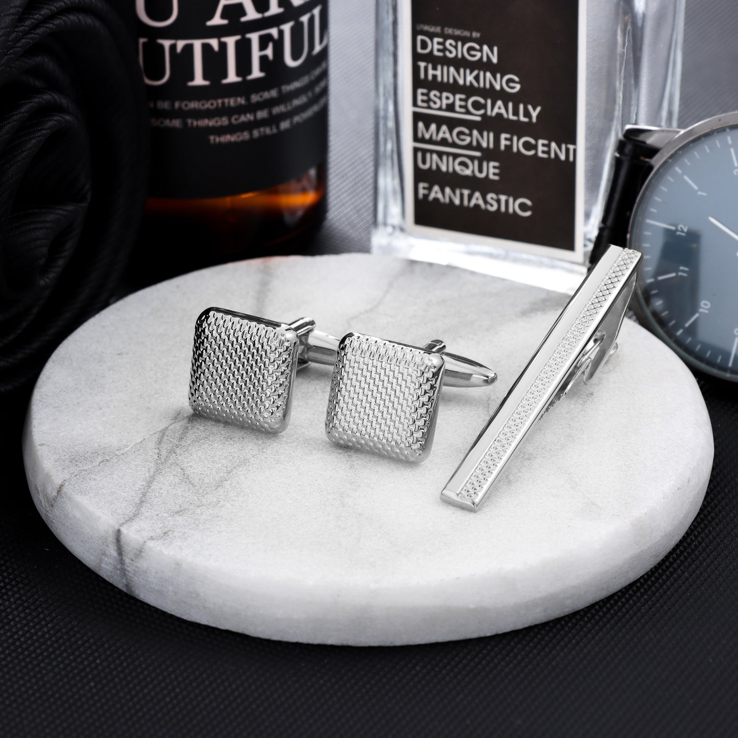 HAWSON Metal Cufflinks and Tie Clip for Men