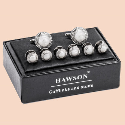 HAWSON Retro Flower Cufflinks and Studs Set for Men