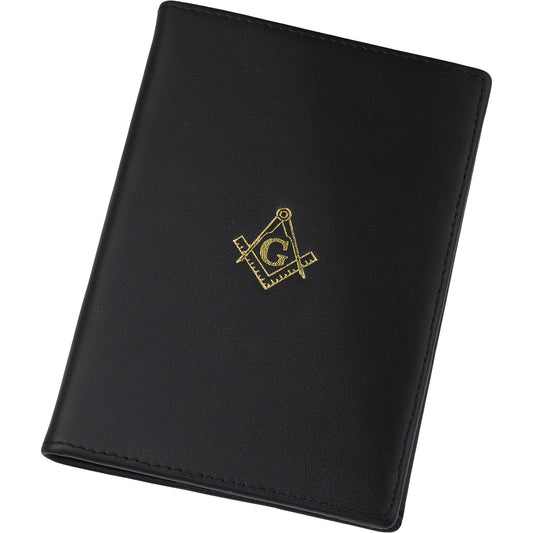 Black Genuine Leather Masonic Passport Cover | Travel ID Holder Wallet
