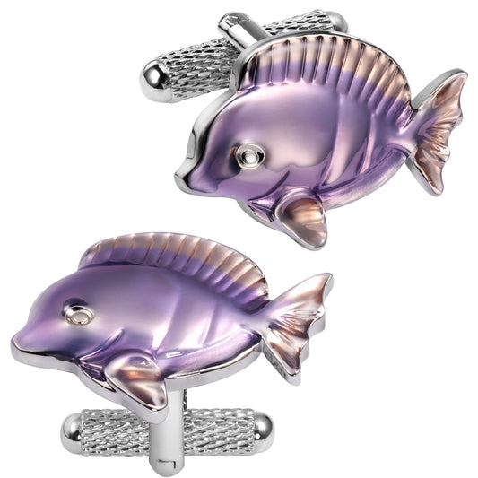 Unique Purple Tropical Fish Cufflinks For Men With Gift Box