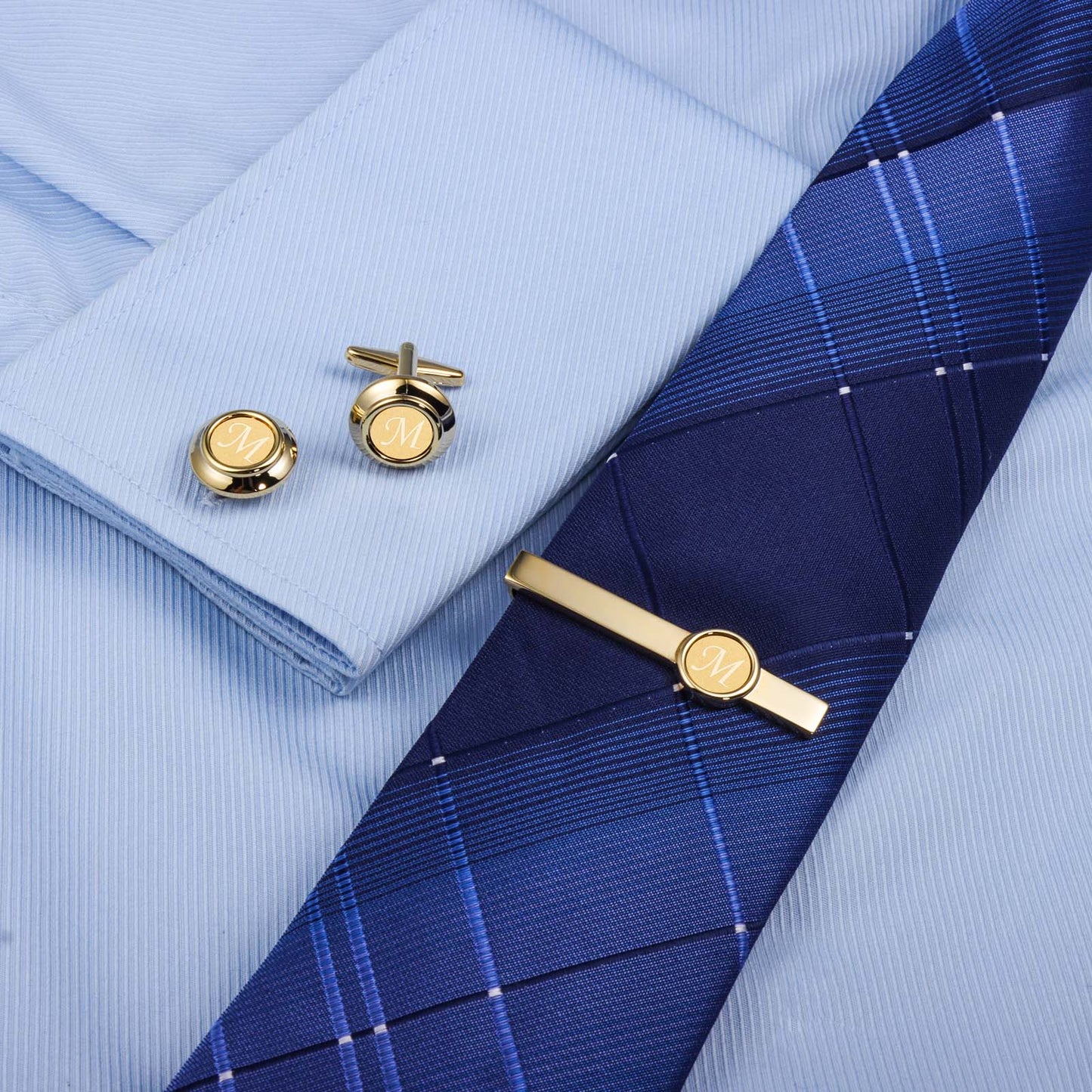 HAWSON Gold Tone Tie Clips and Cufflinks Set for Men