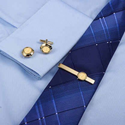 HAWSON Gold Tone Tie Clips and Cufflinks Set for Men