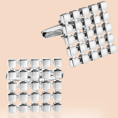 HAWSON Grid Silver Color Cufflinks and Studs Set for Men