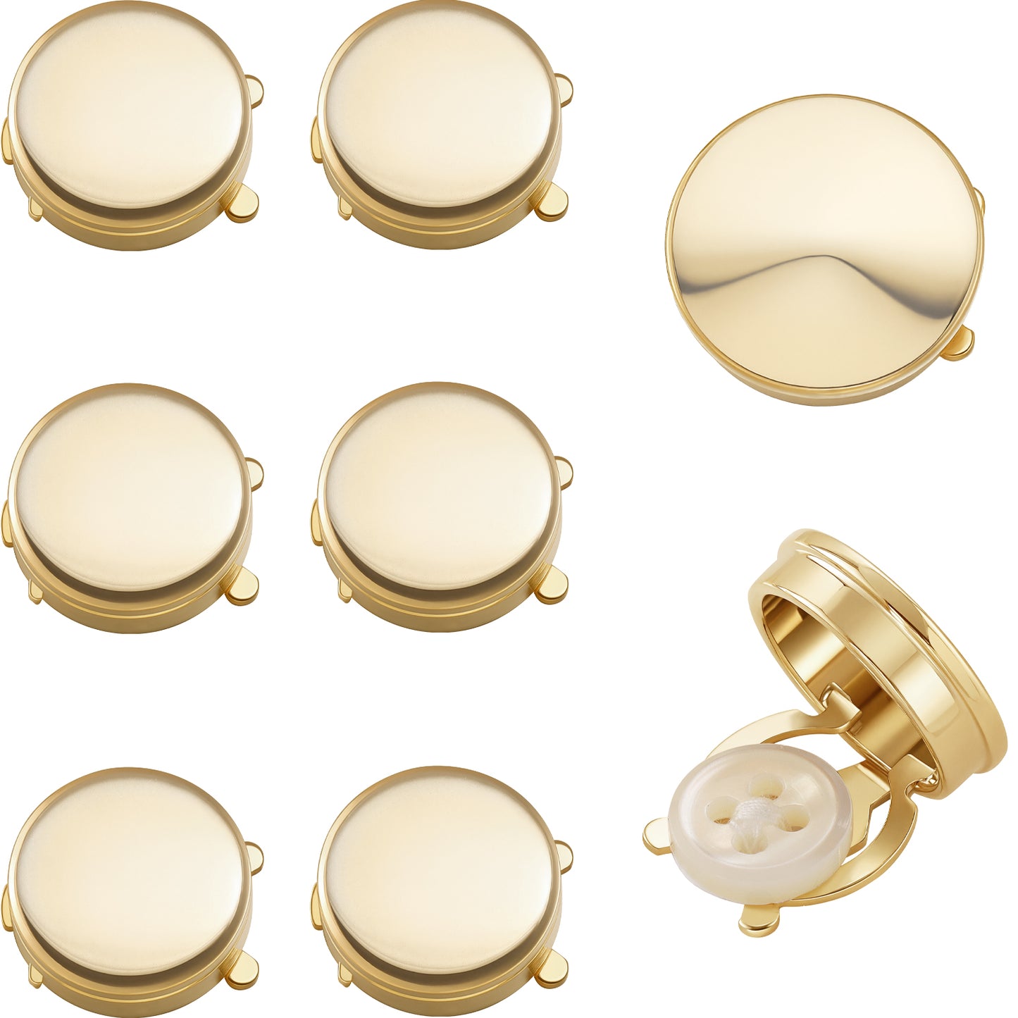 Gold Button Covers | 8Pcs Tuxedo Shirt Cufflink Alternative for Men & Women