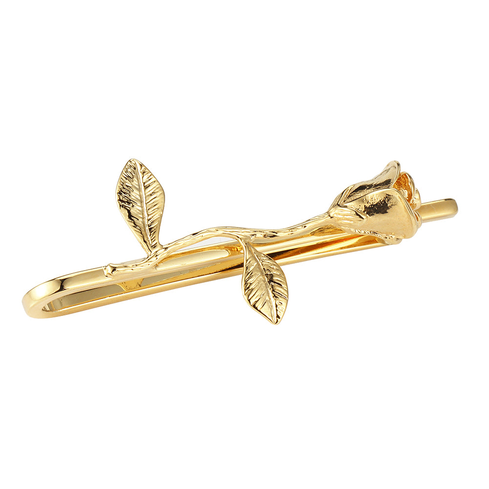 2 Inch Gold Tone Rose Tie Clip