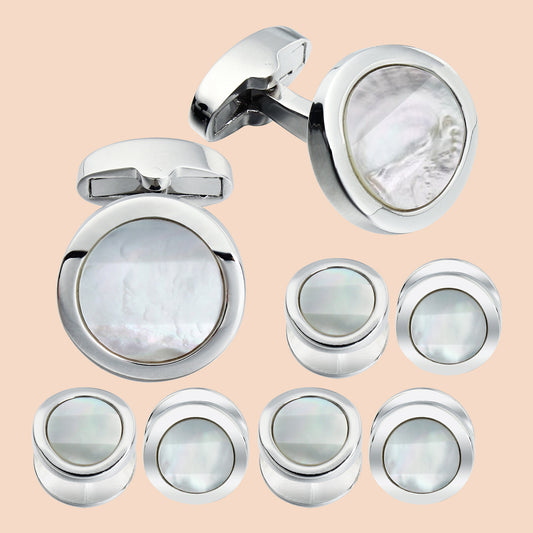 HAWSON Mother of Pearl Cufflinks and Studs Set for Men