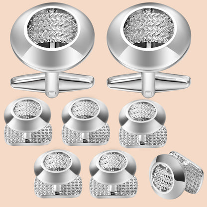 HAWSON Classic Silver Color Cufflinks and Studs Set for Men