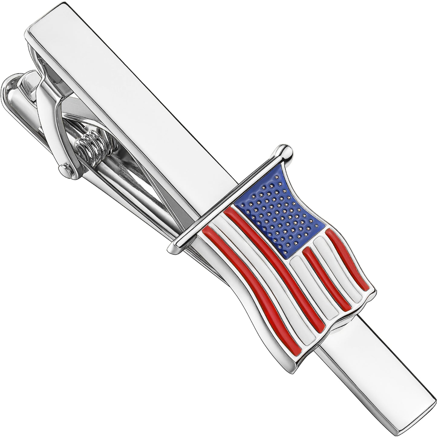 American Flag Tie Clip | Silver & Gold Patriotic Flag Tie Bar Set