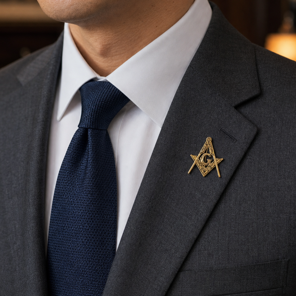 Gold Masonic Symbol Brooches Square & Compass G Lapel Pin