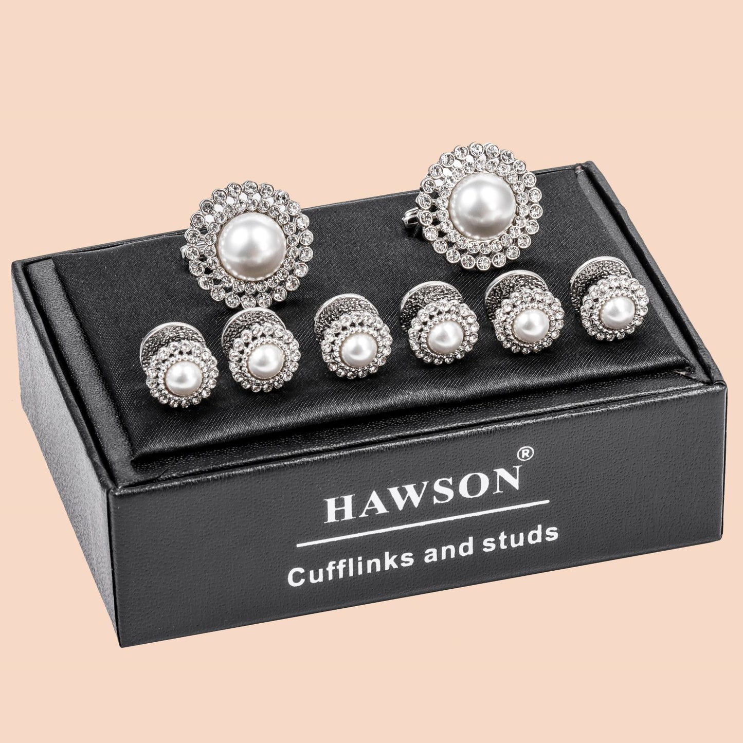 HAWSON White Imitation Pearl Cufflinks and Studs for Men