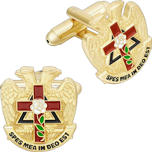 Enamel Double Headed Eagle Rose Cross SPES MEA IN DEO EST Masonic Men Formal Cuff Links