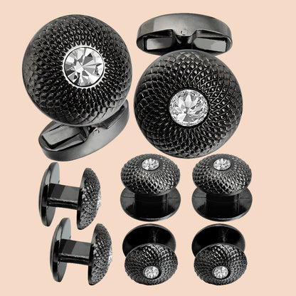 HAWSON Crystal Round Cufflinks and Studs Set for Men