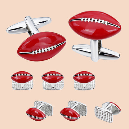 Red American Football Cufflinks and Studs Set for Men