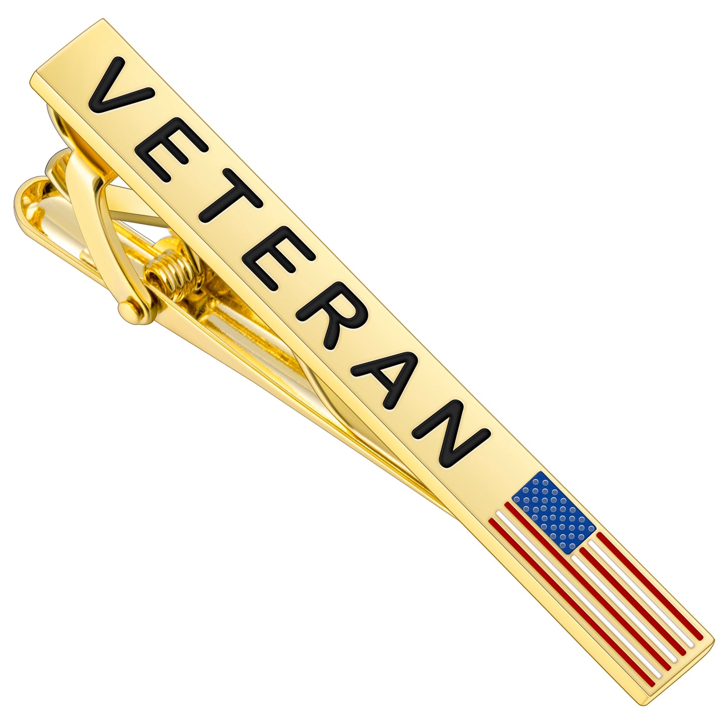 American Flag Veteran Tie Clip | Gold Brass Patriotic Military Tie Bar