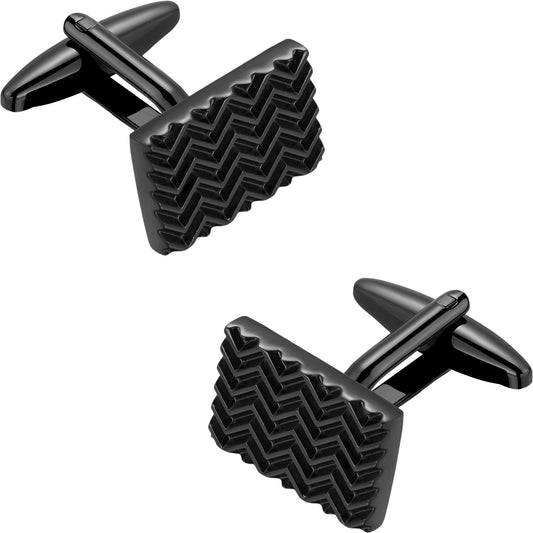 Men's Gunmetal Herringbone Cufflinks | Industrial Texture