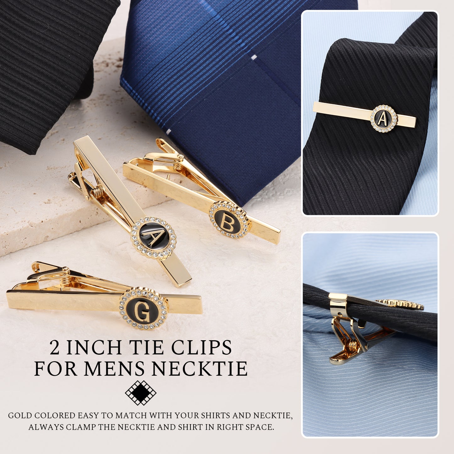 HAWSON 2.2 Inch Personalized Initial Crystal Tie Clips for Men