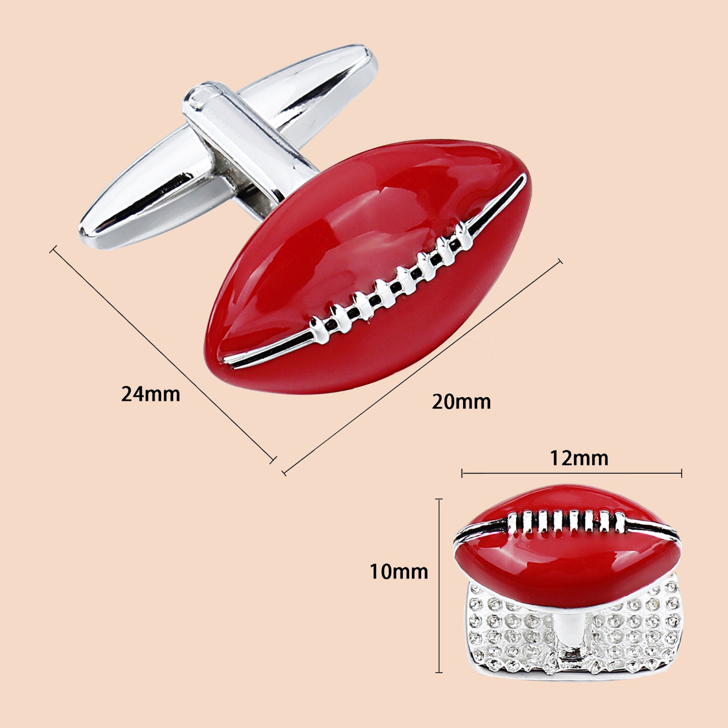 Red American Football Cufflinks and Studs Set for Men