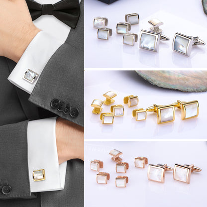 HAWSON Square-Shaped Mother of Pearl Cufflinks and Studs for Men