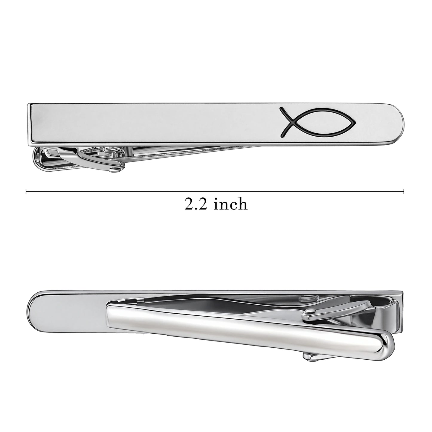Silver Ichthys Fish Tie Clip | Stainless Steel Christian Jesus Fish Symbol Mens Formal Tie Bar