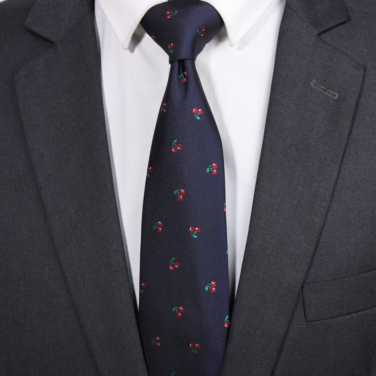 Navy Blue Cherry Necktie | Men's Polyester Casual Formal Novelty Accessory Gift