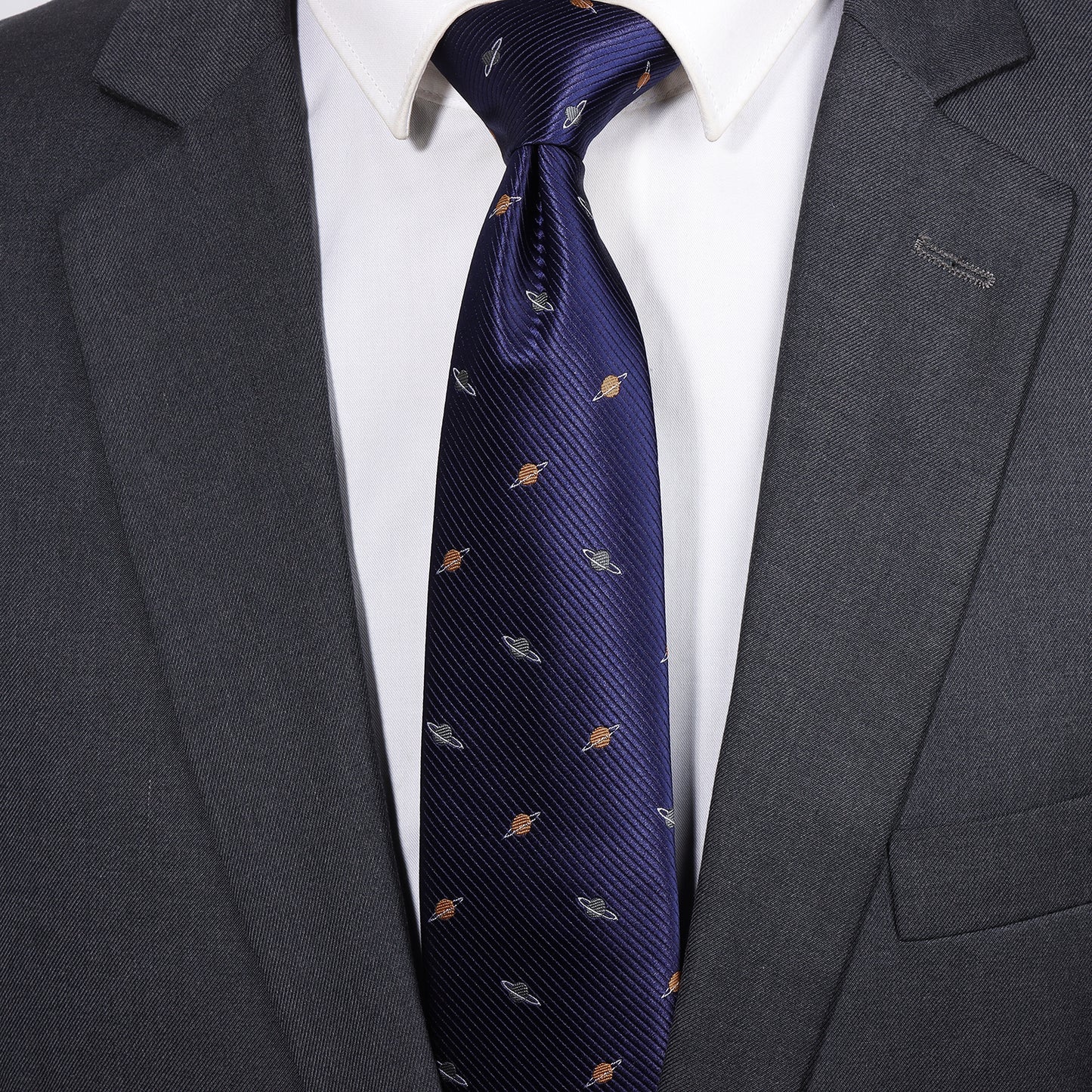 Navy Blue Planet Necktie | Men's Polyester Casual Formal Novelty Accessory Gift