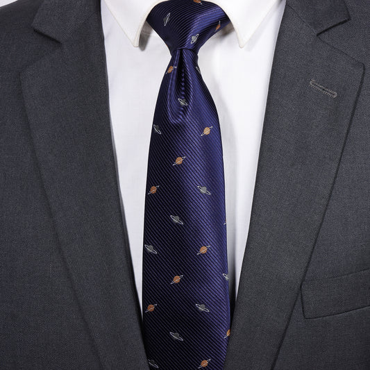 Navy Blue Planet Necktie | Men's Polyester Casual Formal Novelty Accessory Gift
