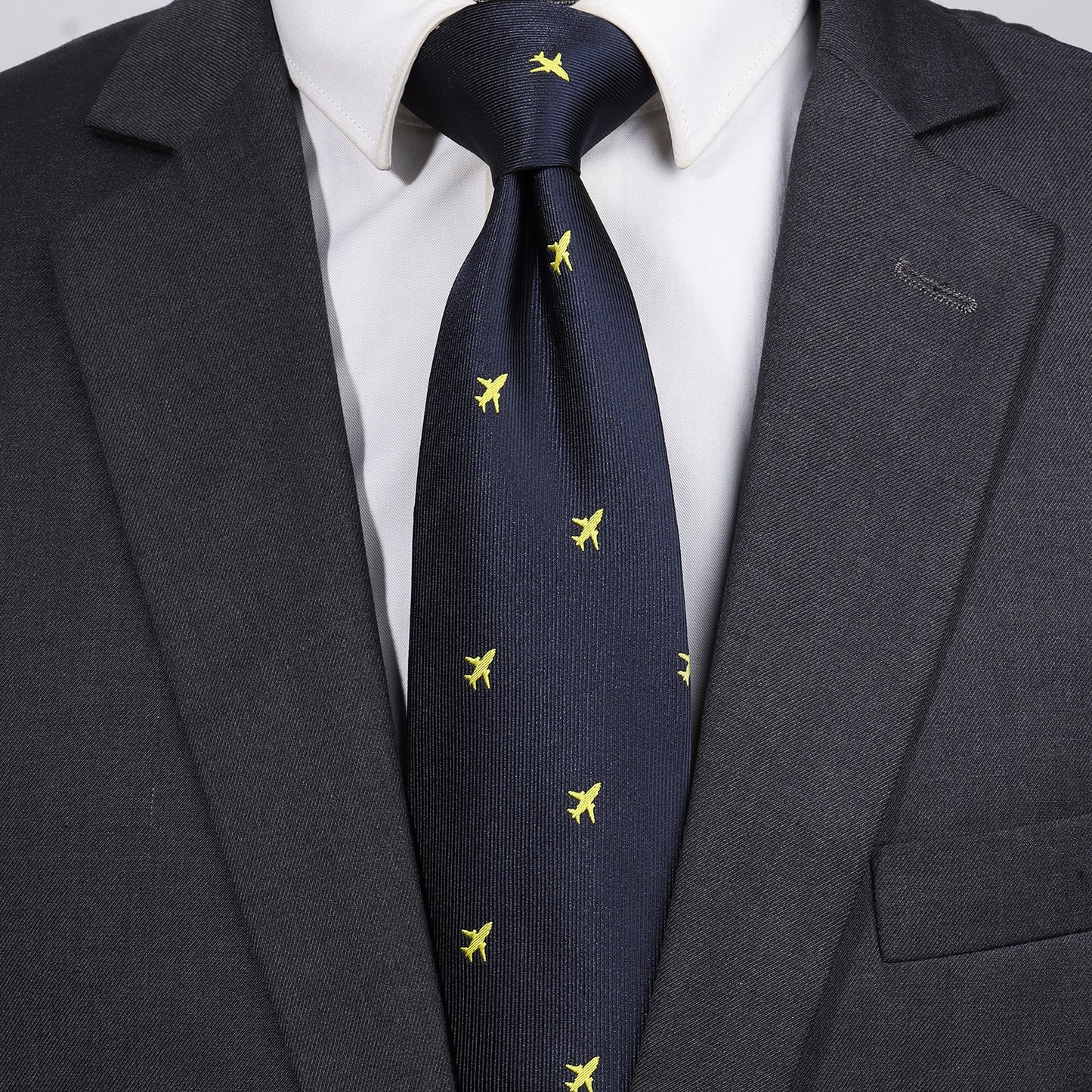 Navy Blue Airplane Necktie | Men's Polyester Casual Formal Novelty Accessory Gift