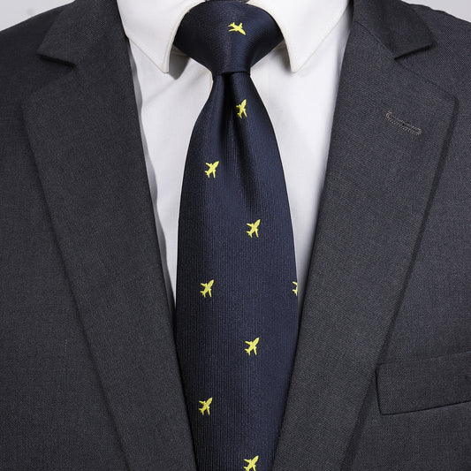 Navy Blue Airplane Necktie | Men's Polyester Casual Formal Novelty Accessory Gift