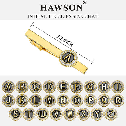 HAWSON 2.2 Inch Personalized Initial Crystal Tie Clips for Men