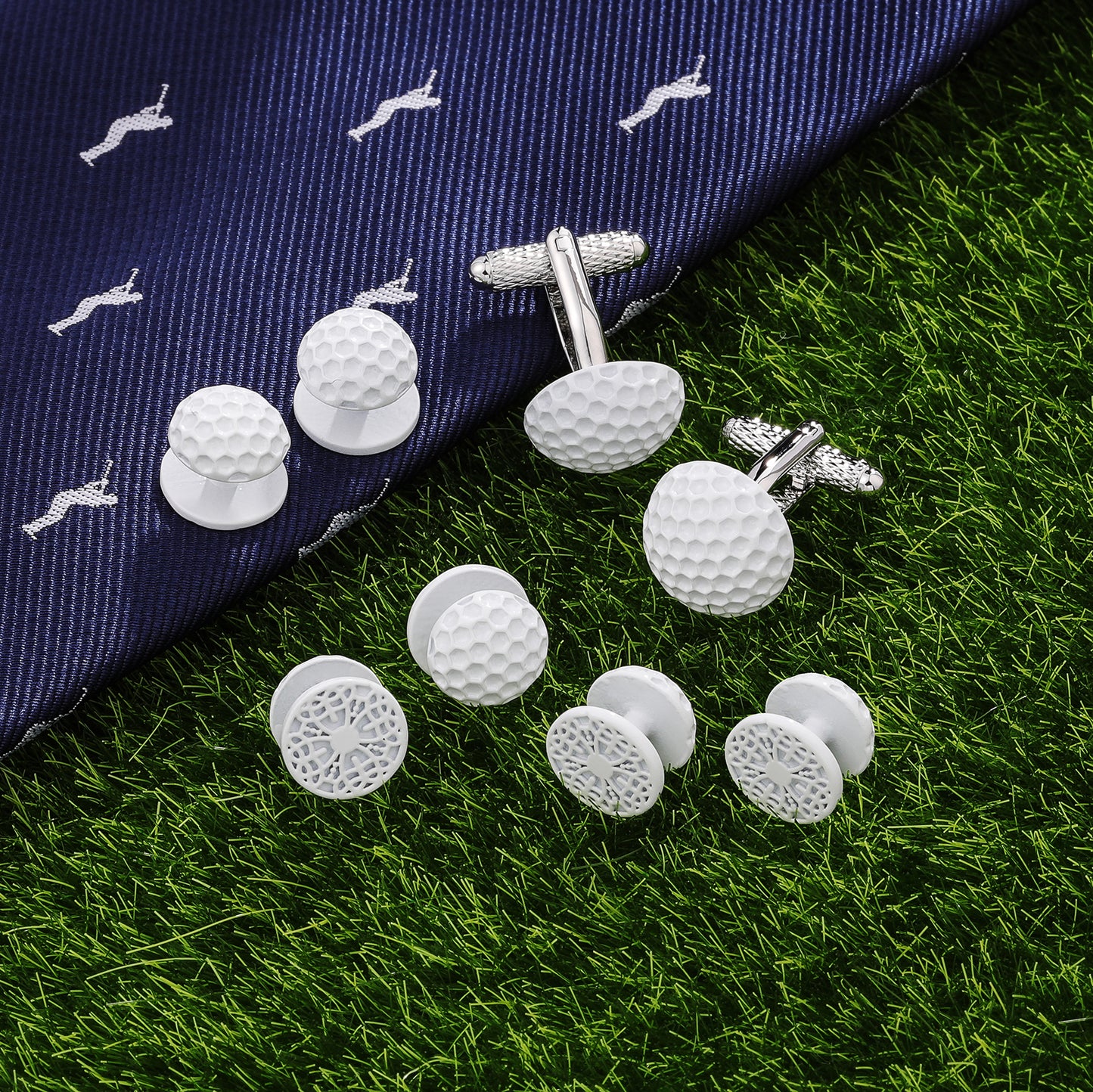 Golf cufflinks and studs for men