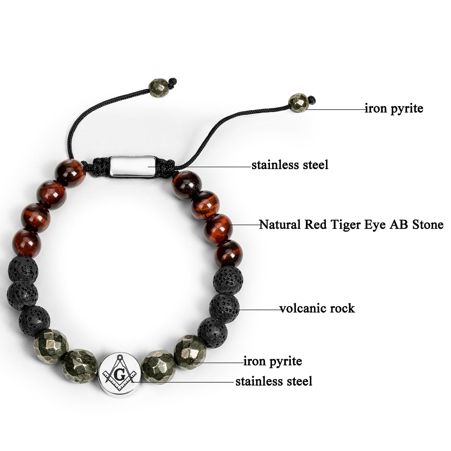 Masonic Natural Stone Beaded Bracelet