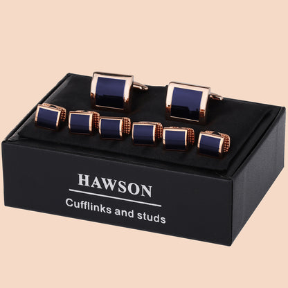 HAWSON Square-Shaped Mother of Pearl Cufflinks and Studs for Men