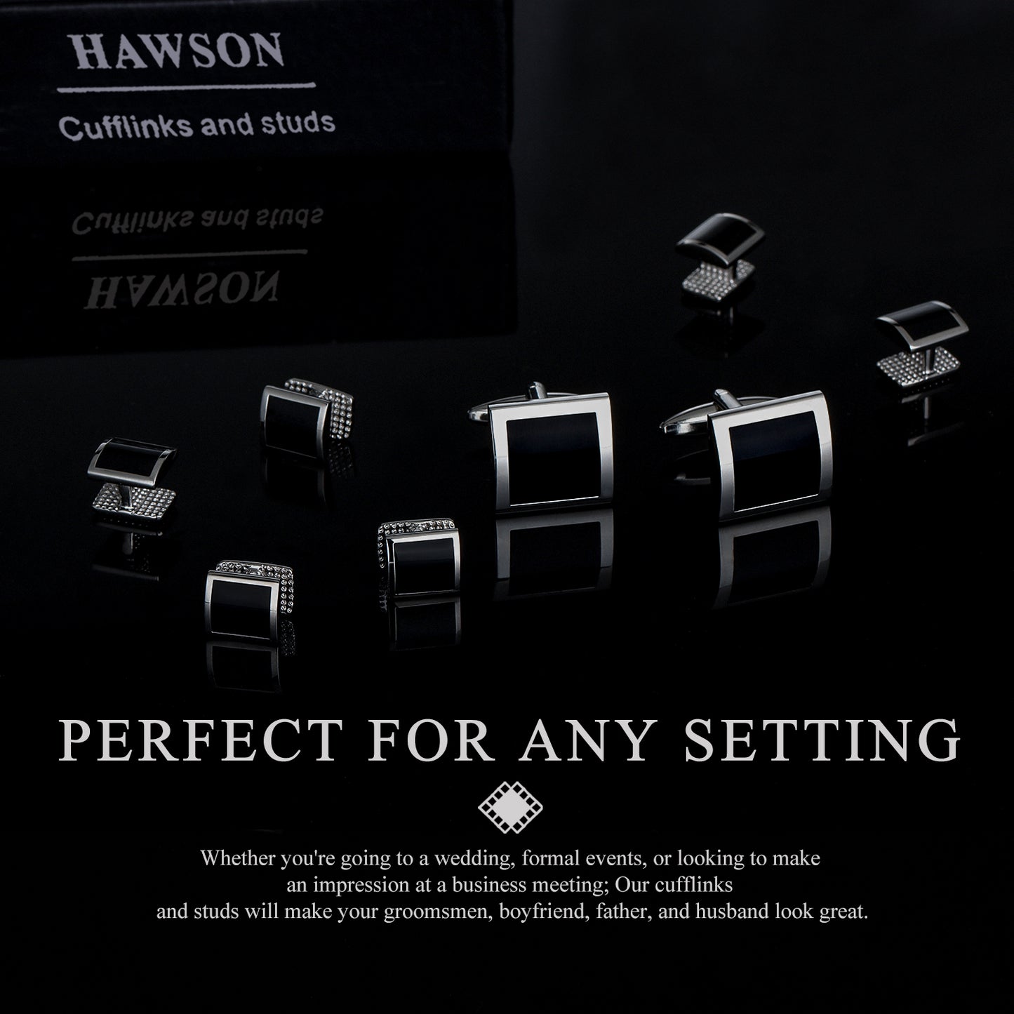 HAWSON Square-Shaped Mother of Pearl Cufflinks and Studs for Men