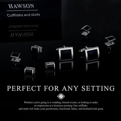 HAWSON Square-Shaped Mother of Pearl Cufflinks and Studs for Men