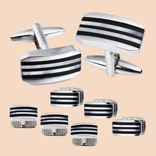 HAWSON  Stripe Silver Cufflinks and Studs Set for Men