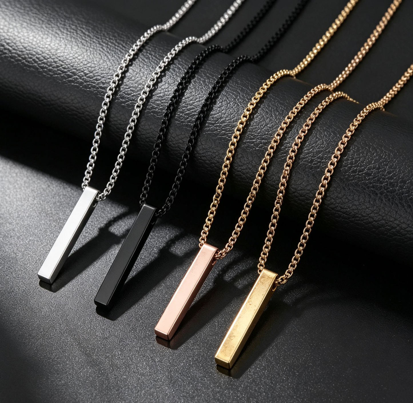 4-Piece Vertical Bar Pendant Necklace Set with Stainless Steel Chain