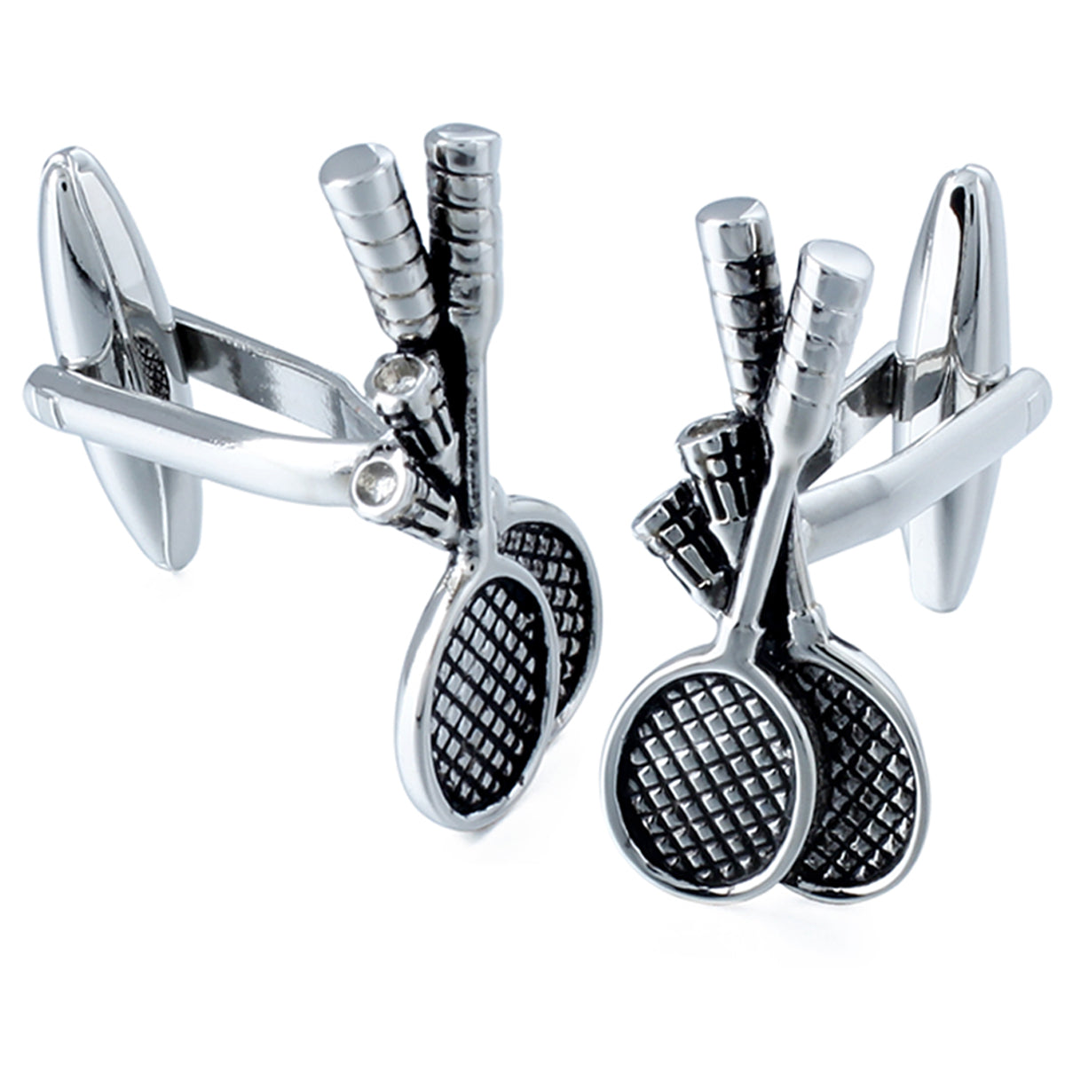 Silver Tennis Racket Pattern Men's Cufflinks And Tie Clip Set Formal Suit Accessories