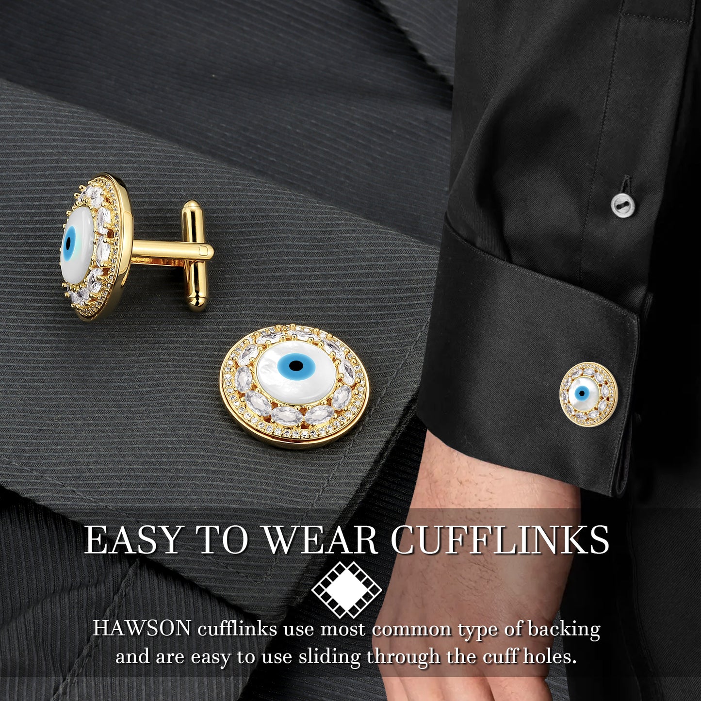 HAWSON Devil Eye Mother of Pearl Cufflinks for Men,Men's French Shirt Cufflinks