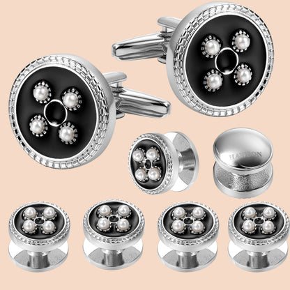 HAWSON White Imitation Pearl Cufflinks and Studs for Men