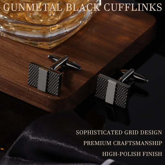 Men's Gunmetal Geometric Rectangular Spliced Cufflinks