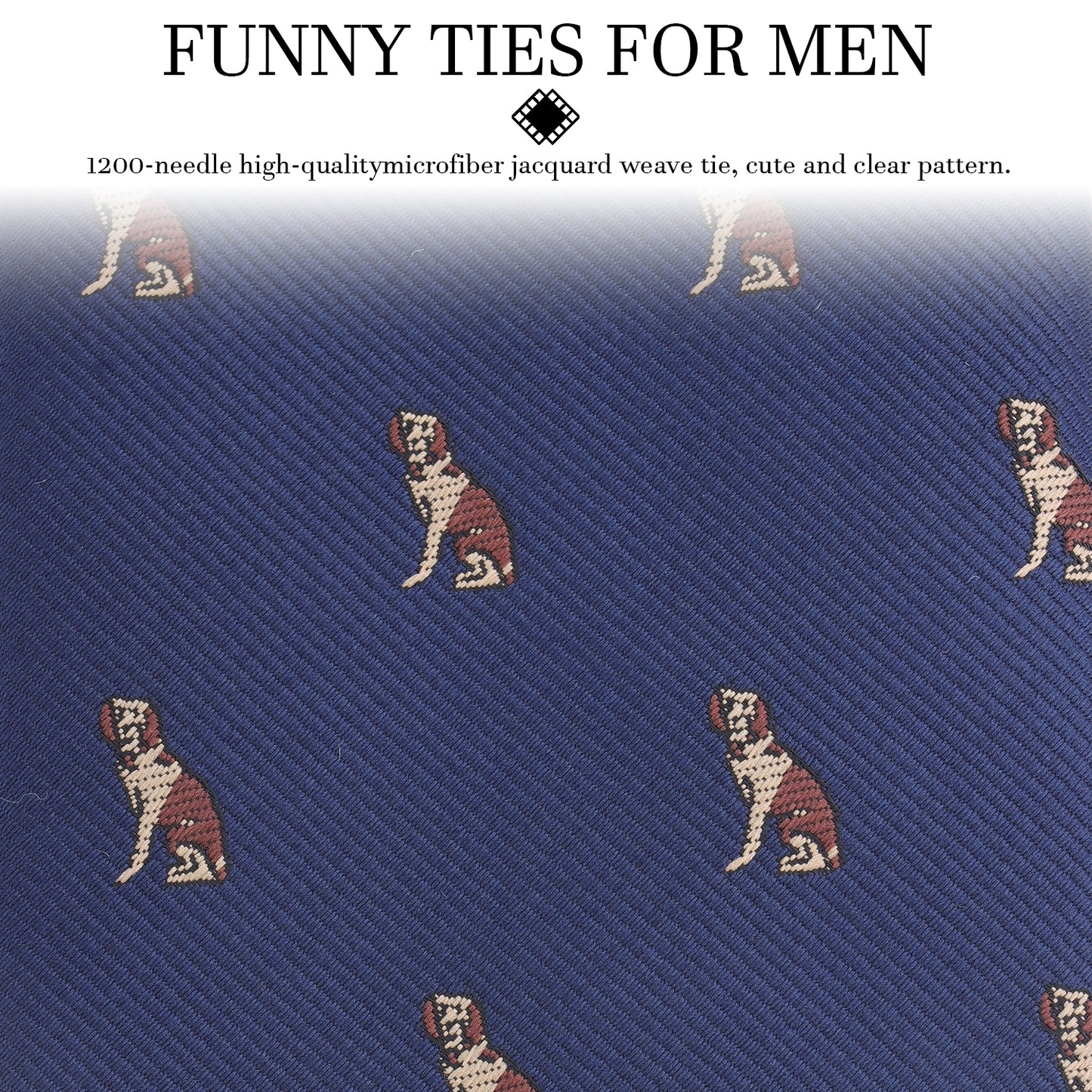 Navy Blue Dog Print Silk Tie - 59" Length 3" Width Men's Formal Business Wedding Necktie, Fits Four-in-Hand/Windsor/Half-Windsor Knots, Stylish Accessory for Daily/Business/Wedding Occasions